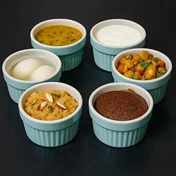 Mirakii Ceramic Colored Ramekin Bowl 100 ml set of 6, Microwave & Dishwasher Safe, for Baking and Serving Cupcake, Souffle, Pudding and Dessert (GREEN- WHITE)-picture-21