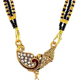 morir Antique Gold Red Enamel Black Bead Accent Regal Paisley CZ Mangalsutra Pendant-picture-54