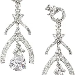 zeneme Rhodium-Plated American Diamond Studded Teardrop & Quirky Shaped Drop Earrings For Girls and Women-picture-26