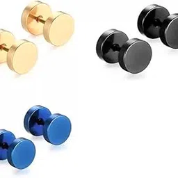 karishma kreations Valentine jewellery Stainless Steel Mens Earrings Om Black Gold Silver Piercing Screw Bali Stud Hoops Earing Multicolor Earrings Combo for men boys Unisex-picture-33