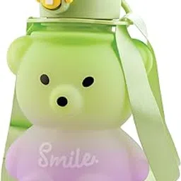 Koochie-Koo Teddy Bear Plastic Water Bottle for Kids, Push Button Open Kids Water Bottle with Straw, Sipper Bottle for Kids with Adjustable Strap and Stickers, 800ml, (Pack of 1, Green)-picture-26