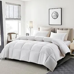 Serta Goose Feather Down Fiber Cotton Comforter King Size - 100% Cotton Duvet Insert - Hotel Luxury Hypoallergenic Bedding Comforter All Season Medium Warmth 106 x 90 Inch White-picture-12