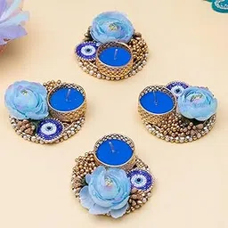 HomeSquare Tealight Candle Holders Diwali Diyas with Tealight Candle - Pack of 4 Tealight Candle Holders-picture-18