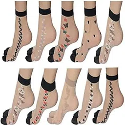 Transparent/net Summer Nylon side flower/Printed/Patter ankle length socks with thumb (Combo Packs) Sheer Short Net Shoe, Sandal, Ballerina Indoor & Outdoor Socks For Girls/Ladies/Women's-image-92