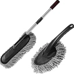 BUYERZONE Combo of 2 PCS Super Soft Microfiber Car Cleaning Brush Ideal as Mop Duster | Car Duster Exterior with Extendable Handle | Multipurpose Dust Cleaner Car Wash Brush (Small+Big) image 1