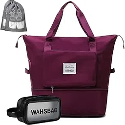 aiziki Large Capacity Folding Travel Bag, Dry Wet Separated Gym Bag for Man and Women, for Gyms and Weekend Getaway Portable Travel Lightweight Waterproof Bag, Fuchsia, Duffel Bag-picture-50