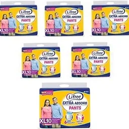Lifree Unisex Adult Diaper Pant Style - XL Set of 6 Packs(10 pcs Each) for Waist Size 35-49 inches-image-28