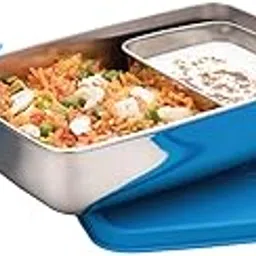 Signoraware Stainless Steel Compact Small Steel Lunch Box (150ml+550ml Compartments with Airtight Lid, Set of 2 | Blue)-picture-17