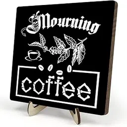 Mourning Coffee Wooden Plaque Sign Halloween Kitchen Decor Gothic Home Spooky Halloween Decor for Home Office Desk Table Shelf-image-82
