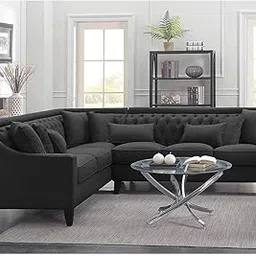 CASASTYLE Victron Corner L Shape Sofa Set - 6 Seater Sofa Set in Fabric with Tufted Comfy Back Support (Dark Grey)-image-27