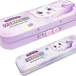 ArtSpark Pencil Box for Girls – Mermaid Theme Metal Pencil Box for Girls with Password Lock, Stylish Pencil Case Kids for School, Stationery Organizer Box, Geometry Box for Kids-picture-10