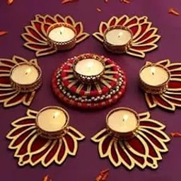Handmade Artificial Flower Rangoli Mat Tealight Candle Holders Diya | Traditional Colourful Diya Tea Light Candle Set for Diwali Gifting | Rose Rangoli Floor Decorations (7 Pcs)-picture-26