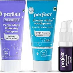 Perfora Teeth Whitening Combo - Whitens Teeth in 1 Use | Enamel-Safe & Sensitivity-Free Oral Care Formula For Tooth Stain Removal | Purple Toothpaste- 75gm, Dream White Toothpaste-75gm & Purple Serum - 10ml-image-26