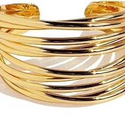 salve Chunky Stacked Open Hand Bracelet for Women | Tarnish Free Jewellery Korean Bracelet for Girls Stylish | Aesthetic Accessories for Girls Gold Kada Cuff Bracelet | Imitation Jewellery Gifts for Women-picture-11