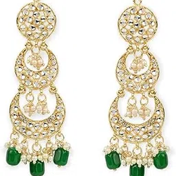i jewels 18K Gold Plated Traditional Kundan & Pearl Studded Dangle Earrings For Women & Girls (E3034)-picture-29