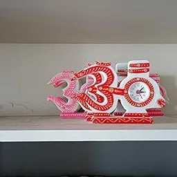 Decorative Om Wall Clock, Handcrafted Marble Design, Red and White, with Quartz Movement-picture-23