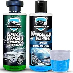 Groommm Windshield Washer Fluid (20 ML in 1L) & Car Shampoo For Car (250Ml X 2) Combo with Measure Cap | Highly Concentrated Snow Foam Car Wash Shampoo & Car Glass Cleaner Liquid | Car Wiper Liquid-picture-24