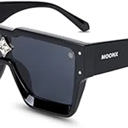 moonx Armstrong UV Protected Rectangular Luxury Sunglasses for Men & Women | Black PC Frame | Black Lens | Stylish Unisex Eyewear for Driving, Travel & Casual Outings-picture-50