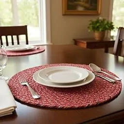 FLITASO Round Cotton Placemats, 33 cm Diameter, Set of 2, Multicolour, Heat Resistant Table Mats for Dining-picture-16