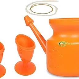 Jal Neti Pot with 2 Neti Thread Rubber Sutra Neti for Yoga Nasal, 2 Eye Wash Cup Sinus Congestion & Nasal Cleaning, Round Style - 400ML | Reusable Plastic Neti Pot for Nasal Cleansing-image-56