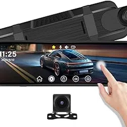 OHITO DVR Dash Cam Full HD Front & Rear Reverse Camera 10" IPS Touch Screen Night Vision 170° Wide Angle Loop Recording Camera G-Sensor Parking Monitor Mirror Display Car DVR Cam image 1