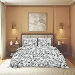 Himeya Elegant Double Bedsheet Set | 190 TC Cotton Bedsheet for Double Bed with 2 Pillow Cover (88" X 100" Inches) - Plain Ditsy-Black image 1