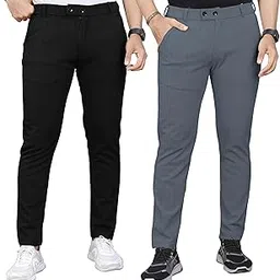 gibbonte Men's Casual Trousers | Regular Fit Self-Design Mid-Rise Bottoms | Premium Cotton Blend Pants for Office and Outings (Pack of 2)-picture-24