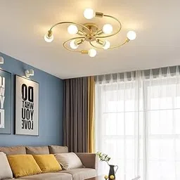 BASLASH 8 Bulb Ceiling jhumar light, Hanging Lights, Chandelier Jhoomar for Restaurants, Bedroom, Living Room, Kitchen, (Bulb Not Included) (Yellow Golden) (Gold.)-picture-10