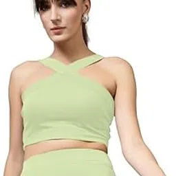 Women Stretchable Relaxed Fit Crop Top With Stylised Shoulder Straps-image-16