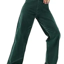 the souled store Emerald Green Women and Girls Buttoned Cotton Blend Straight Fit Corduroy Pants-picture-53