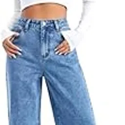 a arya-art Women's High Waist Baggy Wide Leg Bootcut Jeans | Stylish Loose Fit Bell Bottom Denim | Straight Fit High Waist Pants for Women | Trendy Jins for Woman & Girls-picture-15