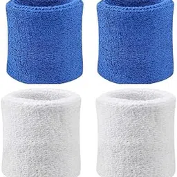 Sports Wristband (4 Pieces) Play2fit Brand, Soft Sweat Absrorbing for All Sports and Outdoor Activities (Kid, White/Blue)-picture-10