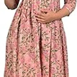 Women's Pure Cotton Maternity Gown/Maternity Wear/Feeding Gown A-line Maternity Feeding Dress/Maternity Dress for Women/Maternity Feeding Kurtis for Women Peach-image-8