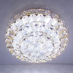 swanart Crystalline Chandelier, 28cm Modern Crystal Ceiling Light Fixture Elegant Flush Mount LED Lamp with 3 Color Temperatures K9 Crystal Chandelier for Bedroom, Living Room, Dining Room-image-35