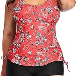 yonique Women Plus Size Tankini Swimsuit Geometric Bathing Suit Top with Shorts Athletic 2 Piece Swimwear, Pink Floral, 16 Plus-picture-37
