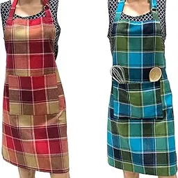 PIXEL HOME © Kitchen Apron- Waterproof/Oil-Proof - Adjustable Aprons with Pockets for Women Men Dishwashing.Baking,Grill,Restaurant Durable, Washable - Pack of 2 (Red & Black)-picture-14