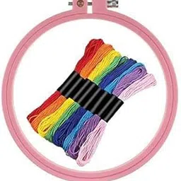 ROYAL VILLA® Special Combo Pack of 1 Plastic Embroidery Hoop Frame Pink of 8 inch + 10 Multicolor Skein Thread of 8mt Each for Art Craft and Project Work.-image-2