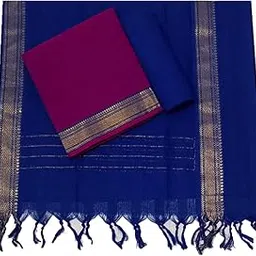 Anka's Mangalagiri Cotton Dress Material for Womens Unstitched Salwar Suits Material| TOP | Bottom | Duppatta(Magenta with Blue)-picture-28