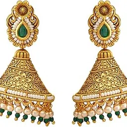 Fashion Jewellery Gold Polished Push Back Antique Jhumkis | Best For Bride, Bridemaids & Special Occasion | Earrings For Women - 182164-image-2