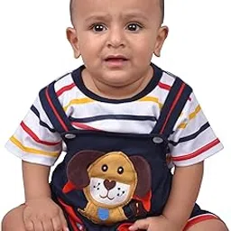 wustifyz Baby Boy's Cotton Striped T-Shirt and Dog Appliqué Overalls Short Set - Summer Casual Infant Outfit-picture-22