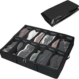 DOUBLE R BAGS Polyester Rectangular Shape Under Bed Storage Shoe Organizer With Zipper. (Pack of 1, Polyster Black)-picture-33