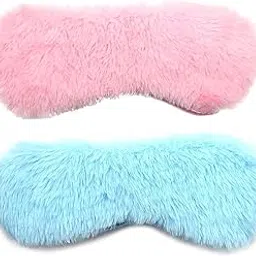 Sleep Mask with Natural Fur and Mulberry Silk, Ultra Smooth Blindfold, Adjustable Strap, Blue and Pink, Set of 2-image-3