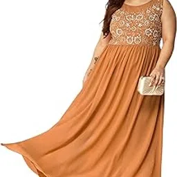 miss chase A+Women's Boat Neck Sleeveless Maxi Dress (APAW19D08-45-284-09, Dusty Orange, 4XL)-picture-10