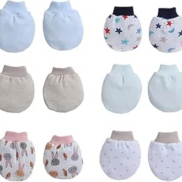 baby eli Cotton Newborn Mittens (Ribb Wrist) Set of 6 for Baby Boys & Girls 0–6 Months|Soft and Cozy Unisex Infant Mittens|Assorted Baby Gloves-picture-32