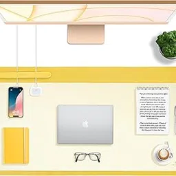 NEORAH —Desk Mat with Top Flap| Large Premium Dual Color Vegan Leather|Anti-Skid, Anti-Slip |Desk Spread Deskmat/Laptop mat for Work from Home/Office/Gaming-Mouse pad and Keyboard -Desk Mat-Yellow-image-19