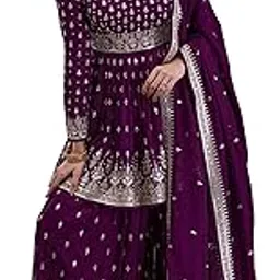 trendmalls Women's Art Silk Embroidery Pleated Kurta Sharara with Dupatta Salwar Suit Set-picture-32