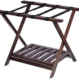 Wooden Luggage Rack with Shelf for Shoes, Accessories, Strong Bearing Sturdy Storage Free Space Wood Suitcase Rack Sheesham Wood Luggage Stand for Bedroom Hotel Guest Room with Solid Leg Quality A46-image-97