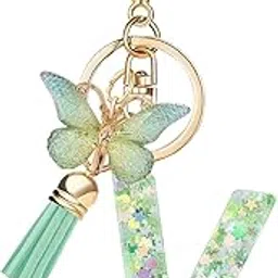 el regalo Personalized Name Initials Butterfly Charm Keychain – Name Letters Keyring with Green Butterfly & Stars Filled Resin & Tassel Pendant, Purse, Bag, Backpack Accessory-picture-14