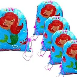 sv traders Birthday Party Return Gifts Pack Of 12 Pcs Non-Woven Cute Mermaid Print Drawstring Backpack Bag Haversack Bags for Kids/Girls/Boys Birthday Return Gift Set Party Favour Gift Set for Girls-picture-17