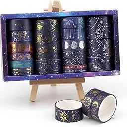 Celestial Washi Tape Set, 20 Rolls Galaxy Theme with Moon Stars Sun Constellations, Navy Gold Foil, Multi-Width 0.5-3cm, Decorative Masking Tape for Journaling Crafts-picture-25